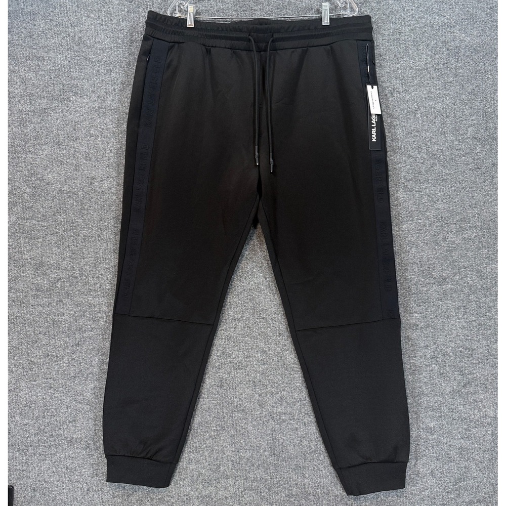 Karl Lagerfeld Joggers Mens XL Black Tonal Logo Tape Athletic Sweatpants NEW